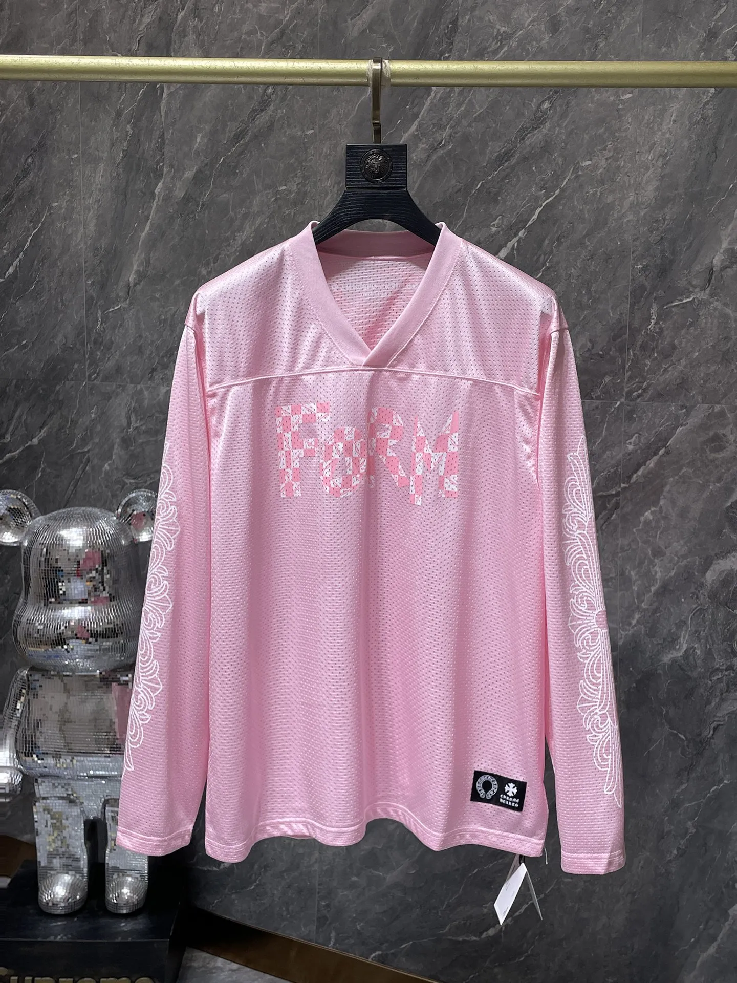 P216 Chrome Hearts 25ss customized version of high gram weight uniform fabric Chrome mattyboy official website limited flower arm ice hockey uniform counter synchronization 1:1 replica version Recommended color: pink Size: S, M, L, XL